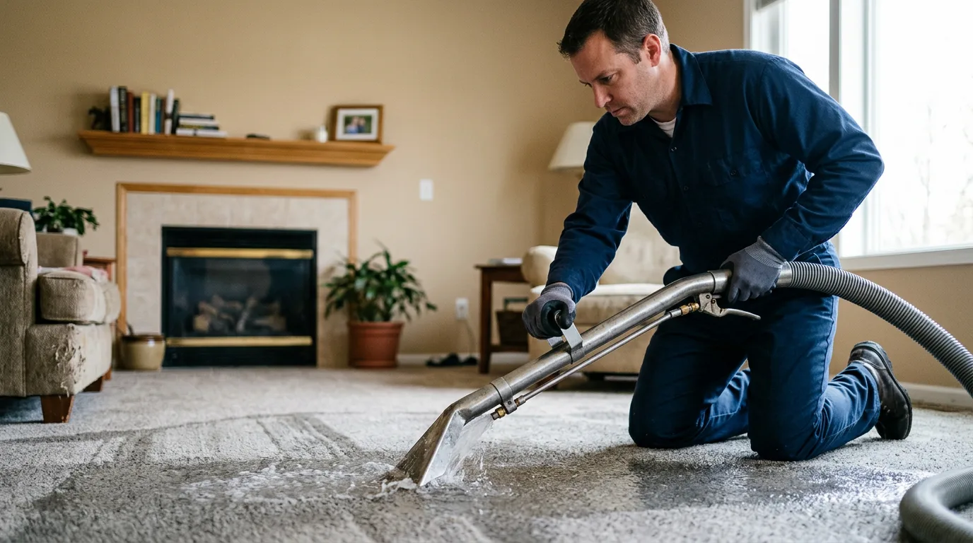 Water damage restoration technician working near Pottersville, NJ